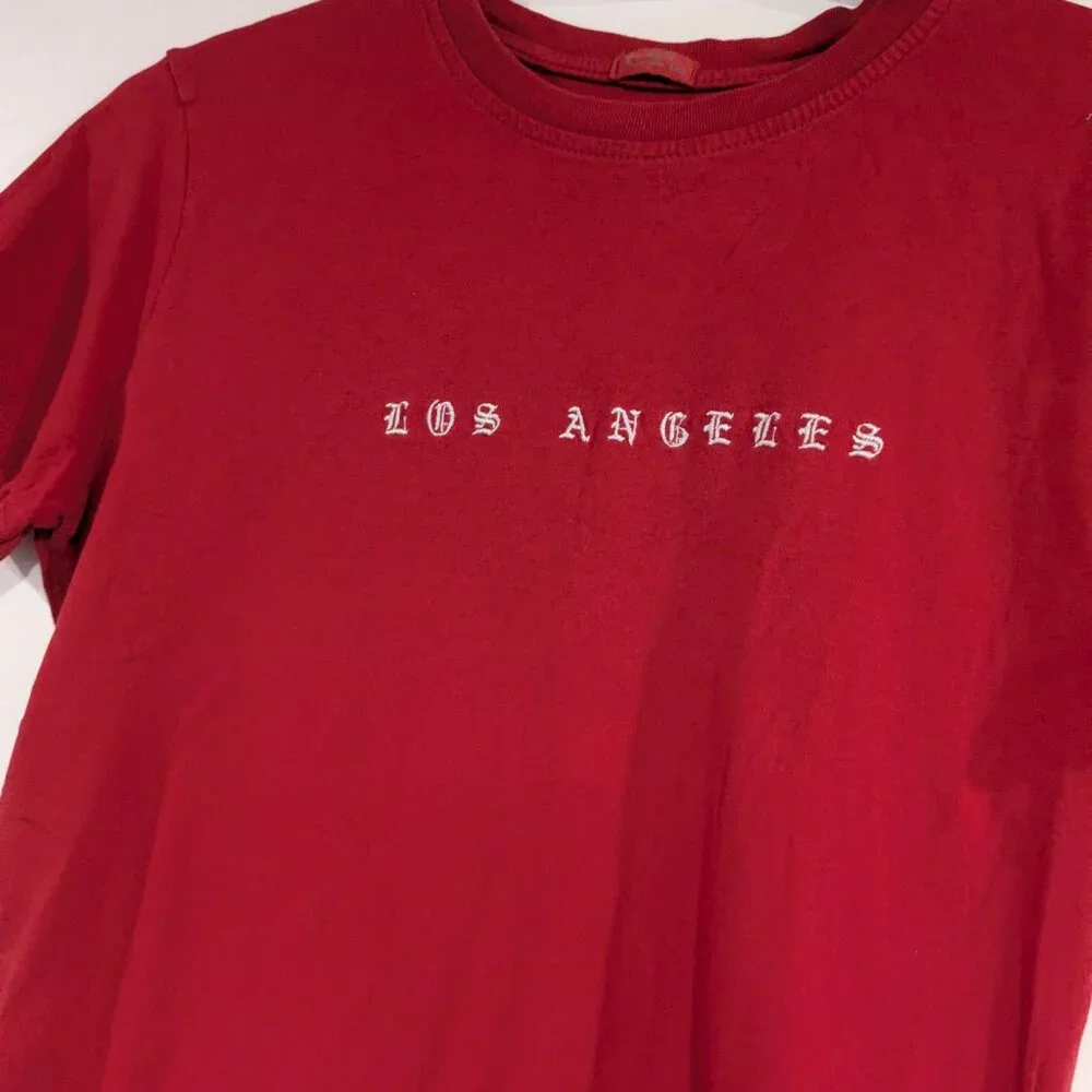 John Galt Los Angeles Embroidered Cropped Tee Red White One Size - Picture 2 of 5